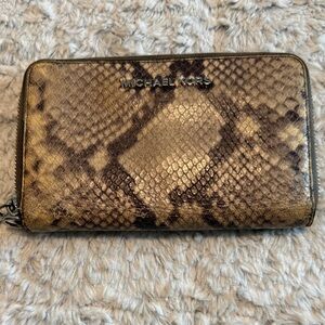 Michael Kors Brown Snake Print clutch wallet